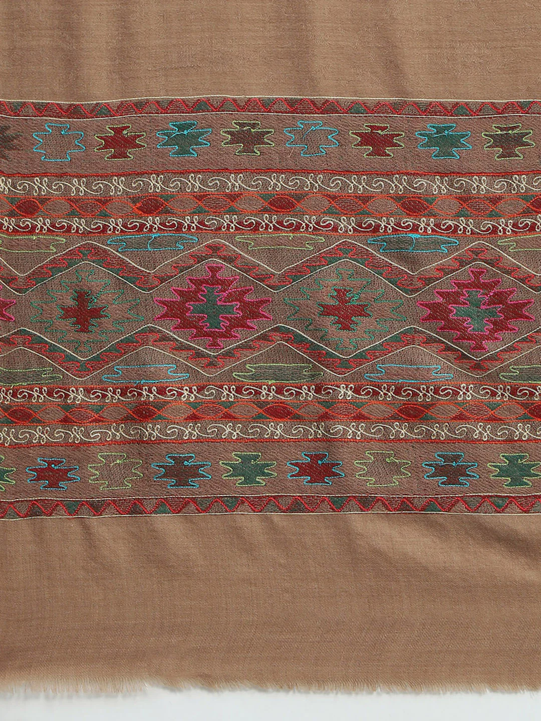 Women Khaki Self Design Shawl - Image 6