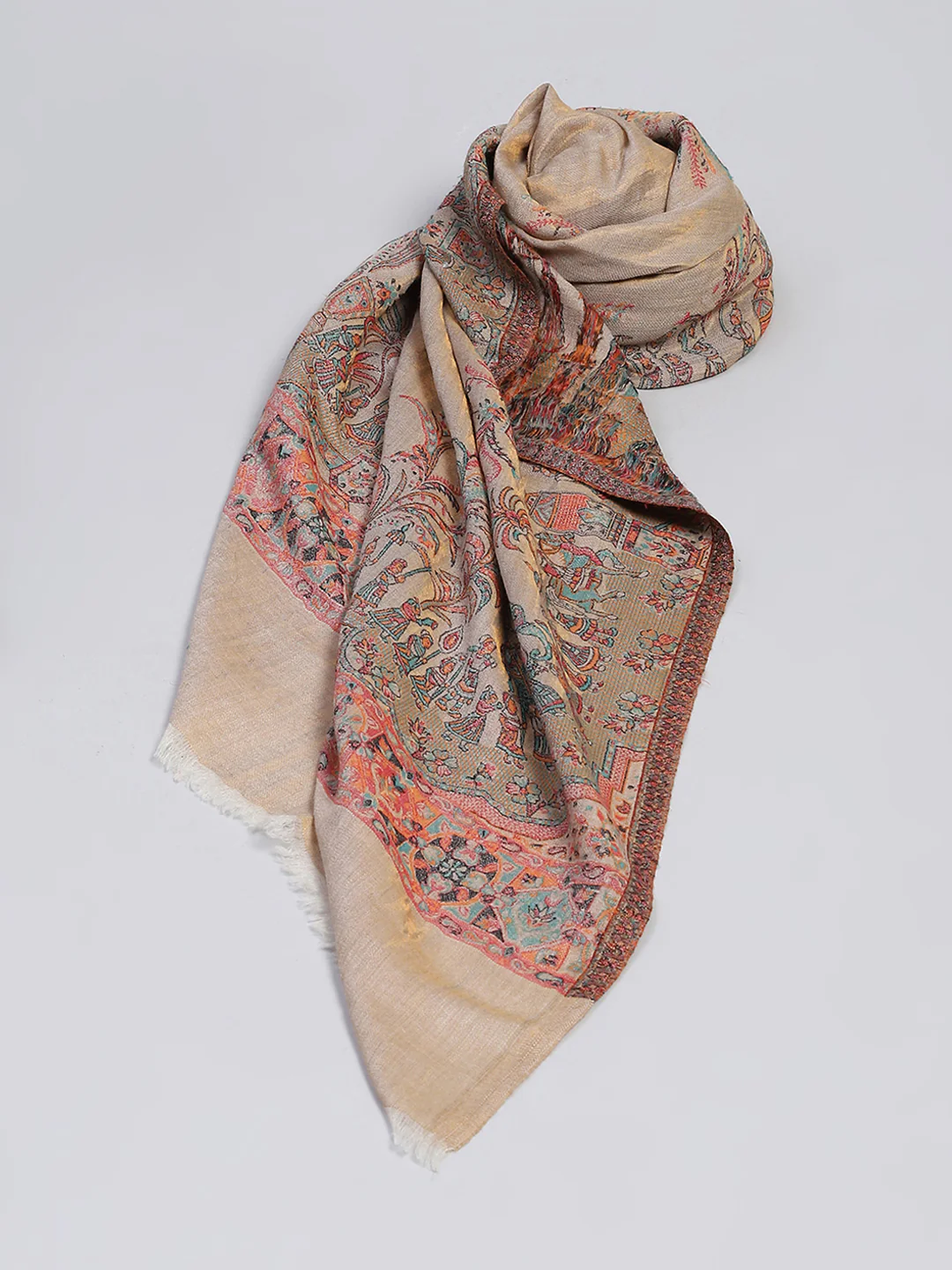 Women Khaki Self Design Shawl - Image 2