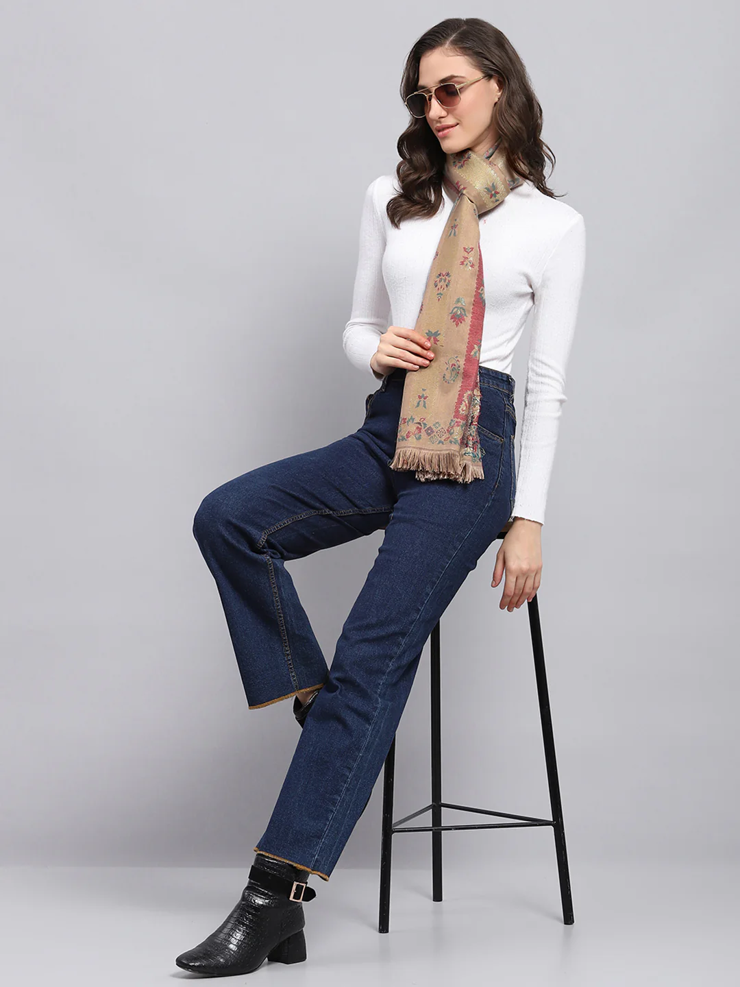 Women Khaki Self Design Stole - Image 2