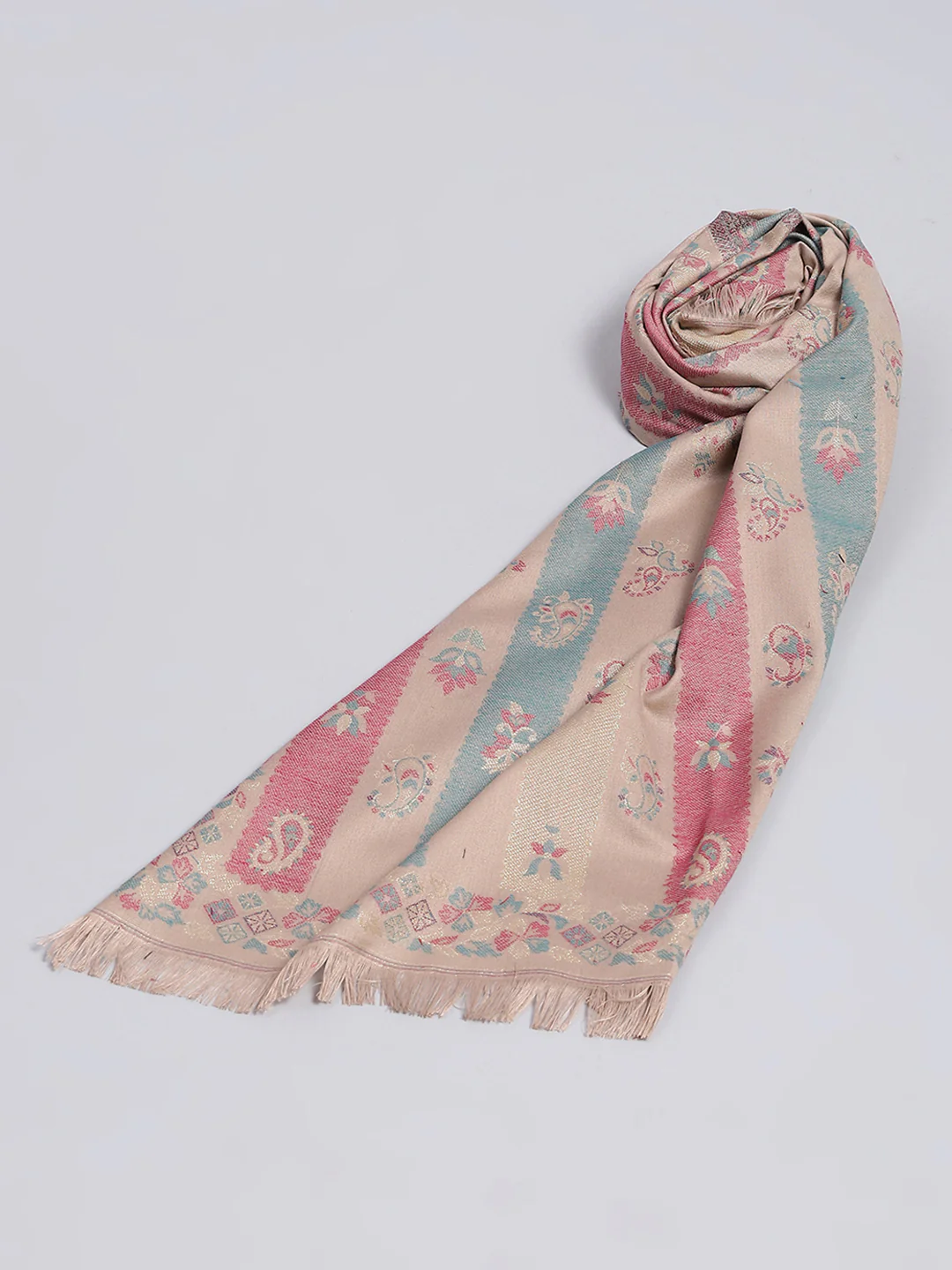 Women Khaki Self Design Stole - Image 6