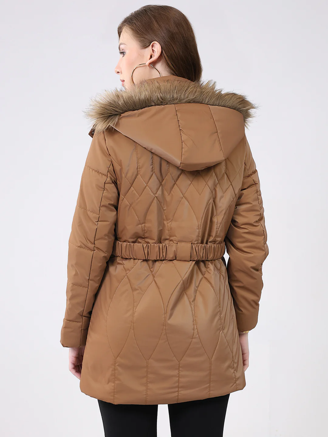 Women Khaki Solid Hooded Full Sleeve Jacket - Image 5