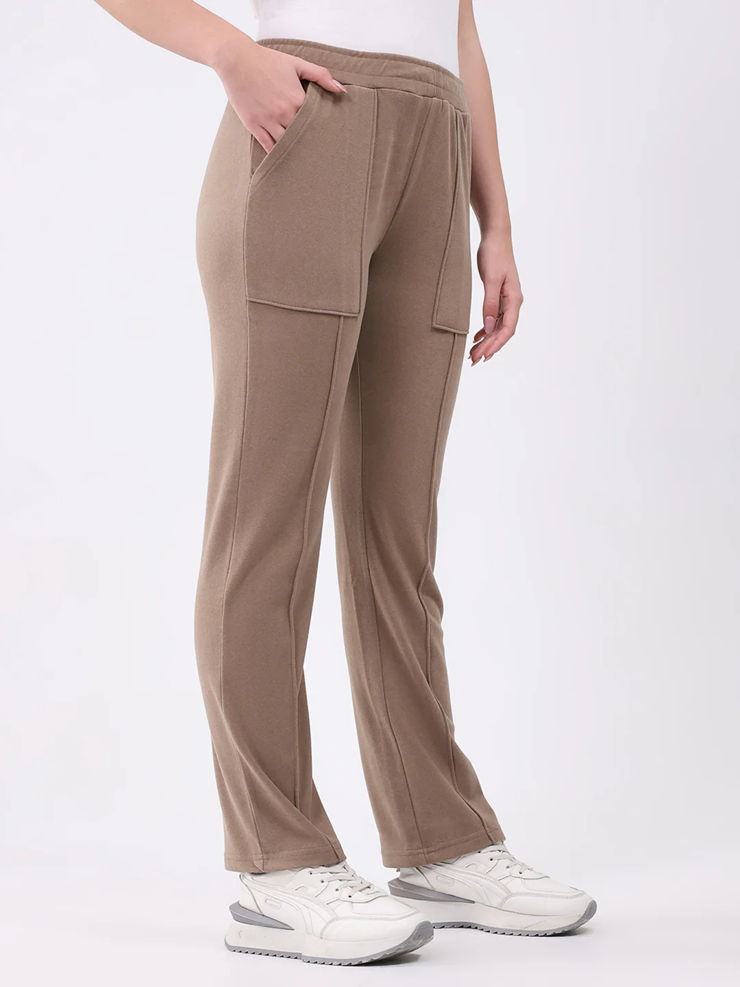 Women Khaki Solid Regular Fit Winter Lower - Image 4