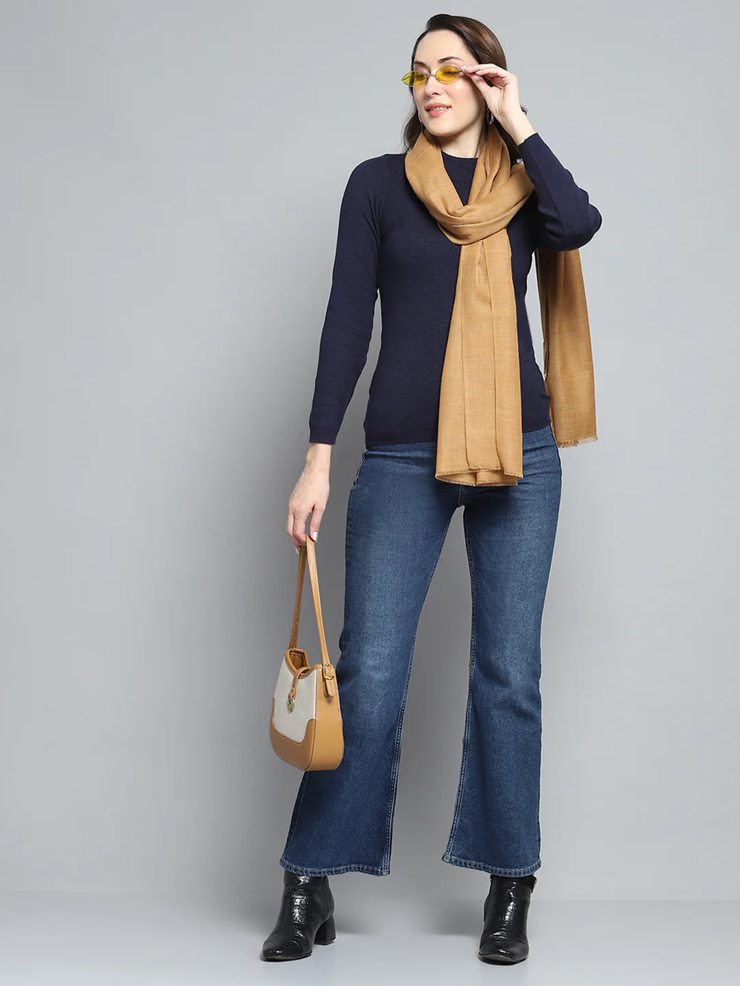 Women Khaki Solid Stole - Image 2