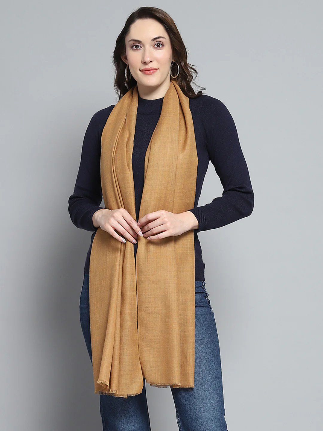 Women Khaki Solid Stole - Image 5