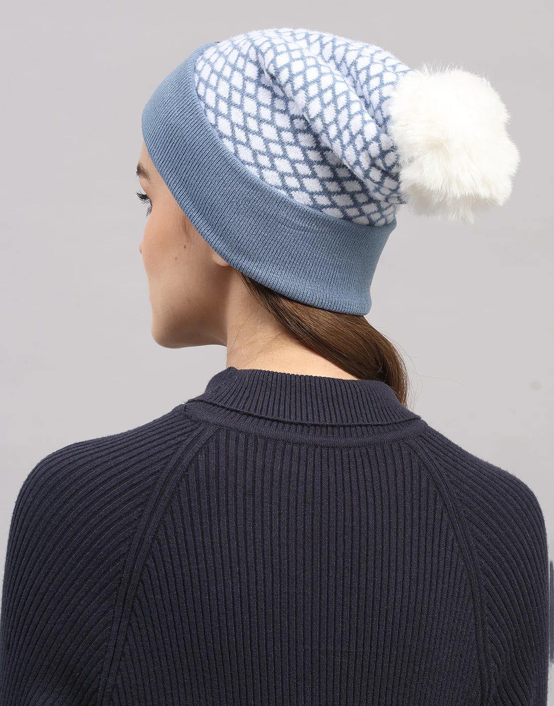 Women Light Blue Self Design Blend Wool Cap - Image 2