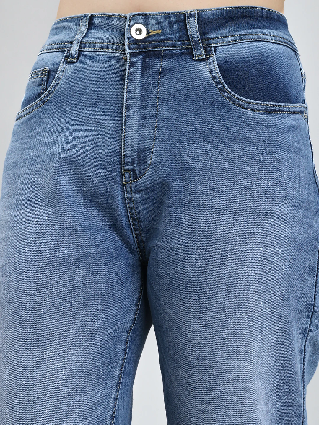 Women Light Blue Solid Straight Fit Denim - Image 5