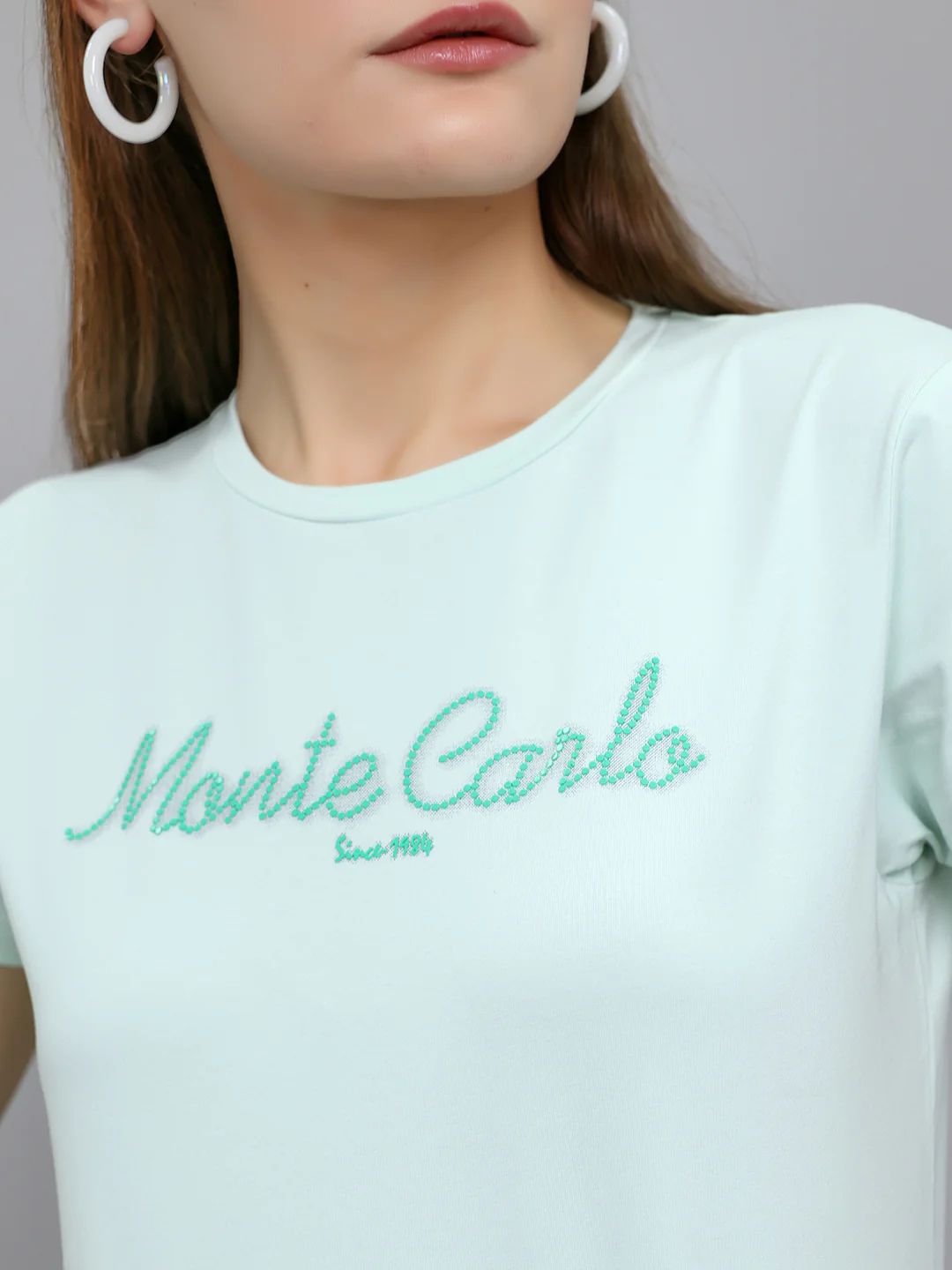 Women Light Green Embroidered Round Neck Half Sleeve Top - Image 5