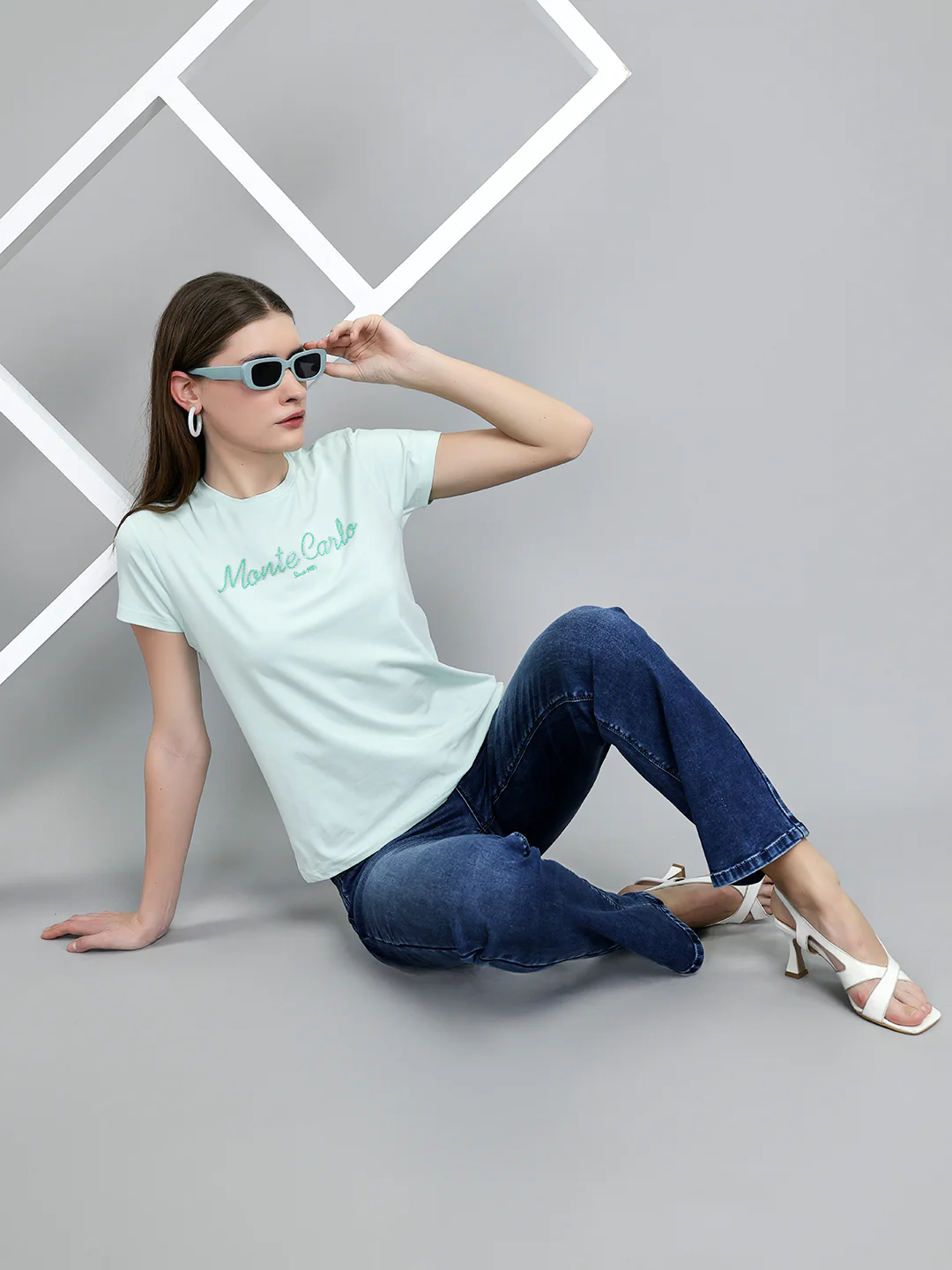 Women Light Green Embroidered Round Neck Half Sleeve Top - Image 6