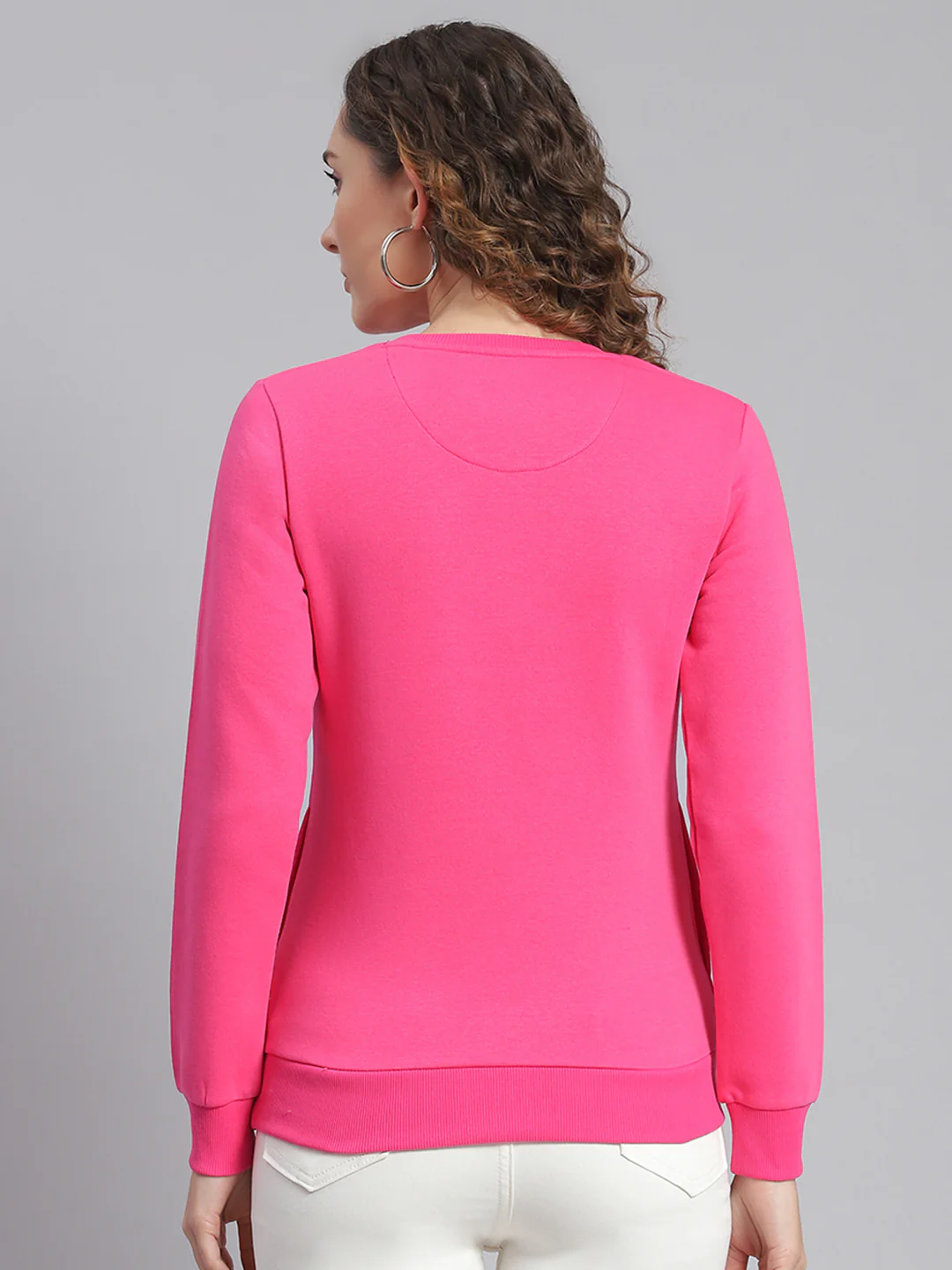 Women Magenta Embroidered Round Neck Full Sleeve Sweatshirts - Image 5