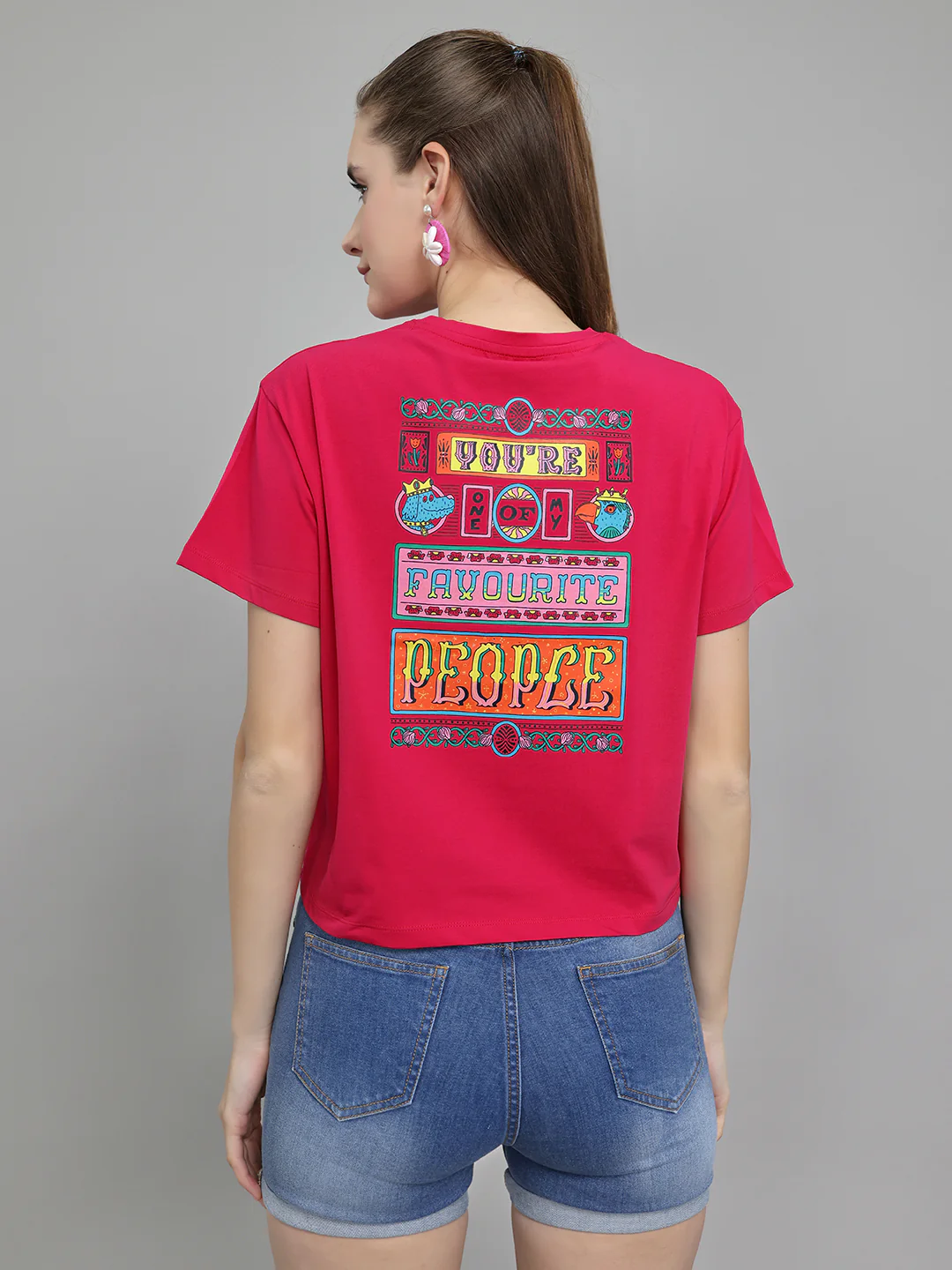 Women Magenta Embroidered Round Neck Half Sleeve Top - Image 4