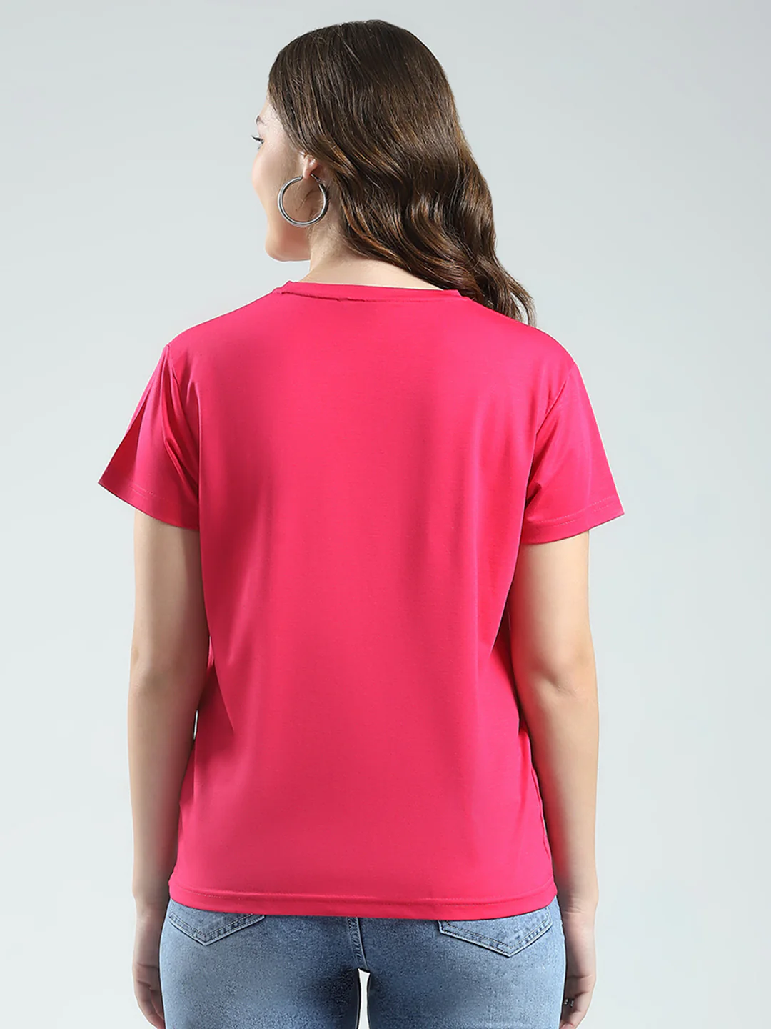 Women Magenta Embroidered Round Neck Half Sleeve Top - Image 5