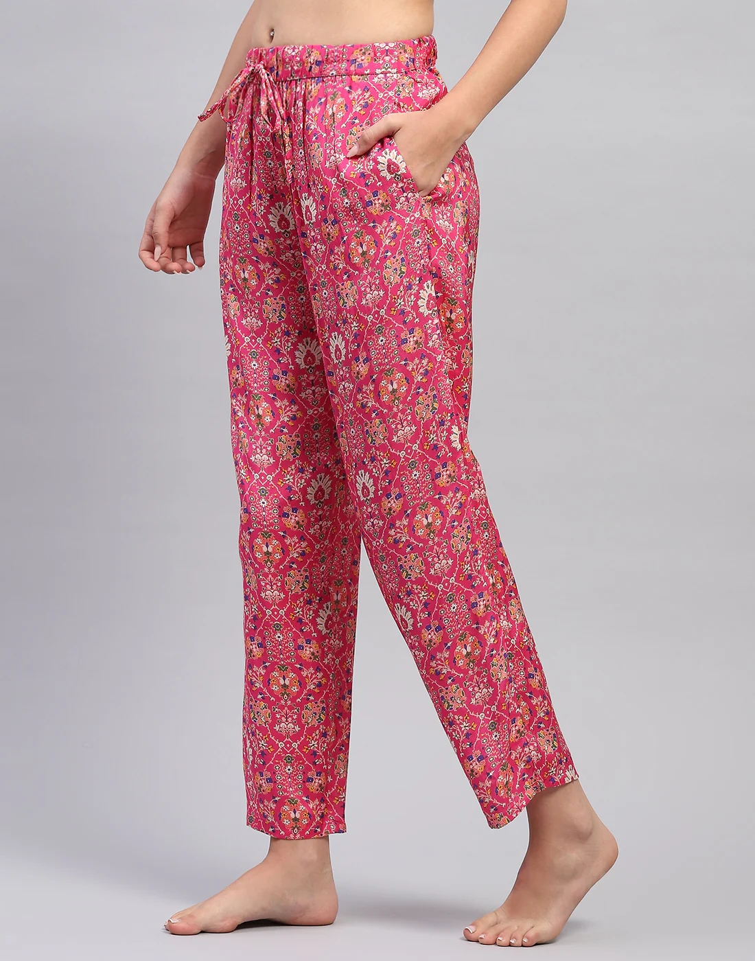 Women Magenta Printed Front Open Half Sleeve Lower Set - Image 7