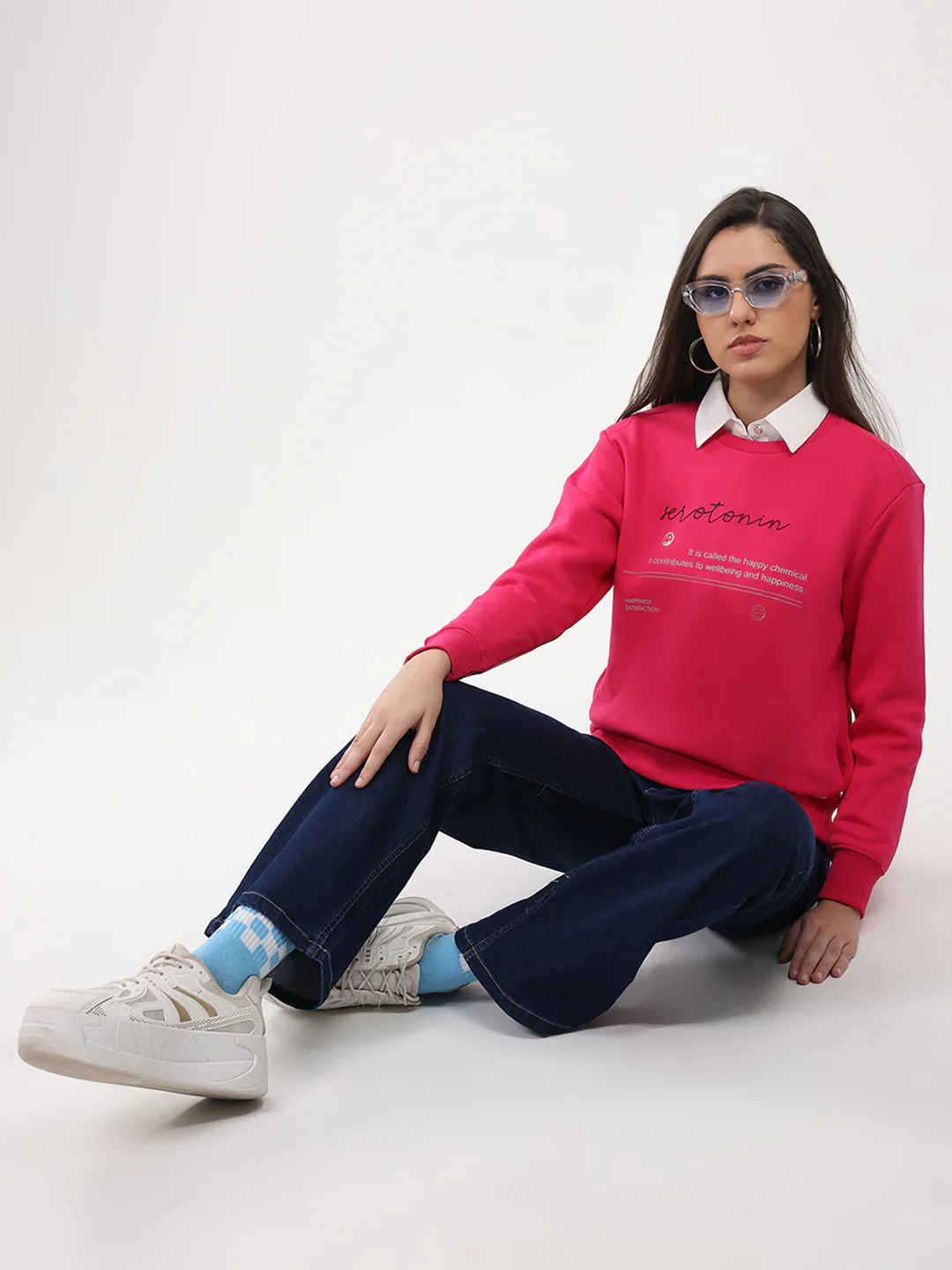 Women Magenta Printed Round Neck Full Sleeve Sweatshirt - Image 2