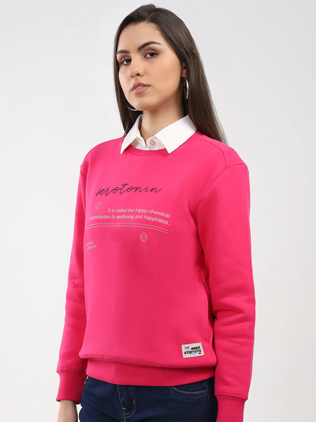 Women Magenta Printed Round Neck Full Sleeve Sweatshirt - Image 3