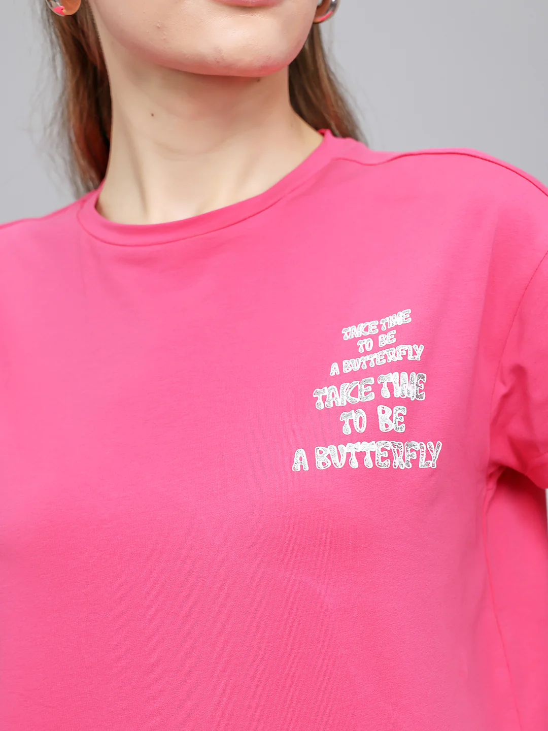 Women Magenta Printed Round Neck Half Sleeve Top - Image 5