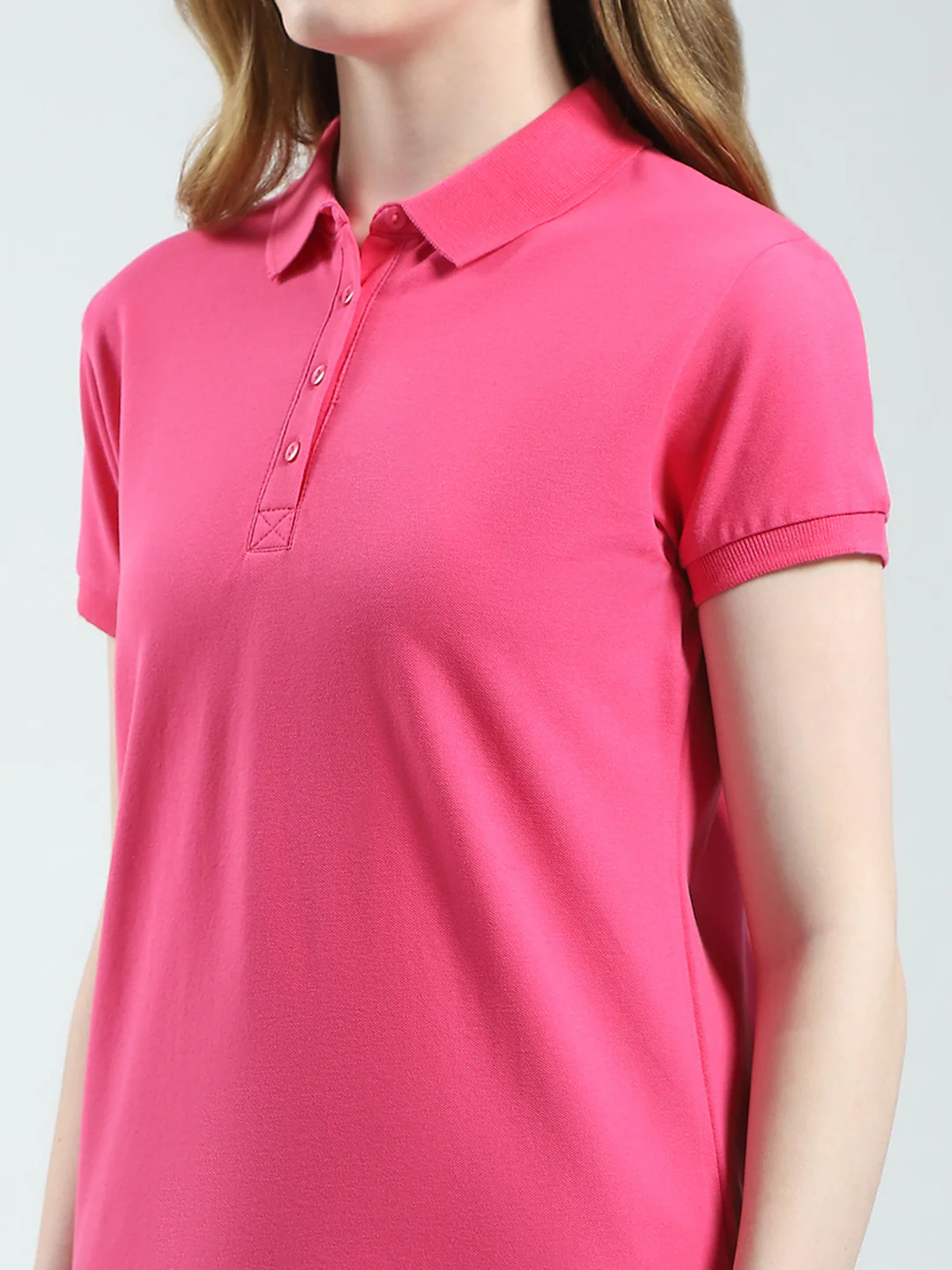 Women Magenta Solid Collar Half Sleeve T-Shirt - Image 6