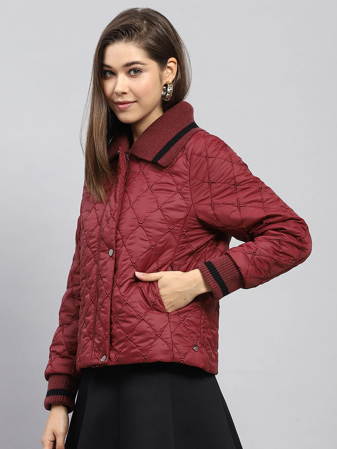 Women Maroon Embroidered Collar Full Sleeve Jacket - Image 3