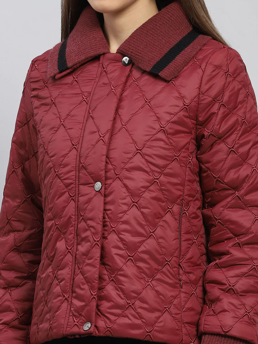 Women Maroon Embroidered Collar Full Sleeve Jacket - Image 6