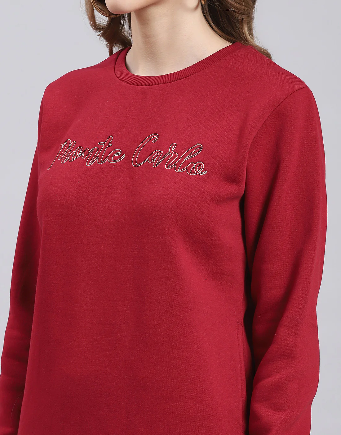 Women Maroon Embroidered Round Neck Full Sleeve Sweatshirt - Image 6