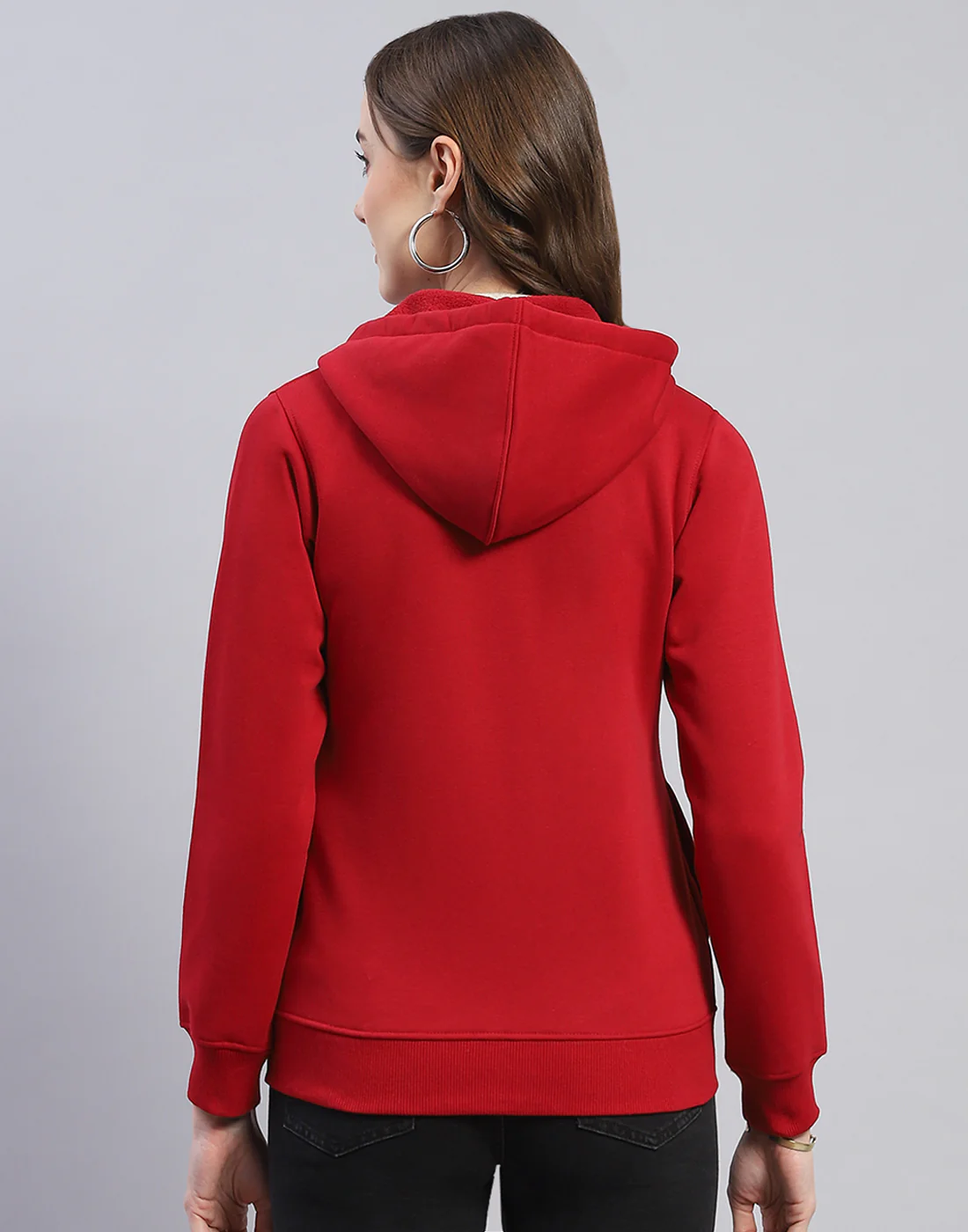 Women Maroon Printed Hooded Full Sleeve Sweatshirt - Image 5