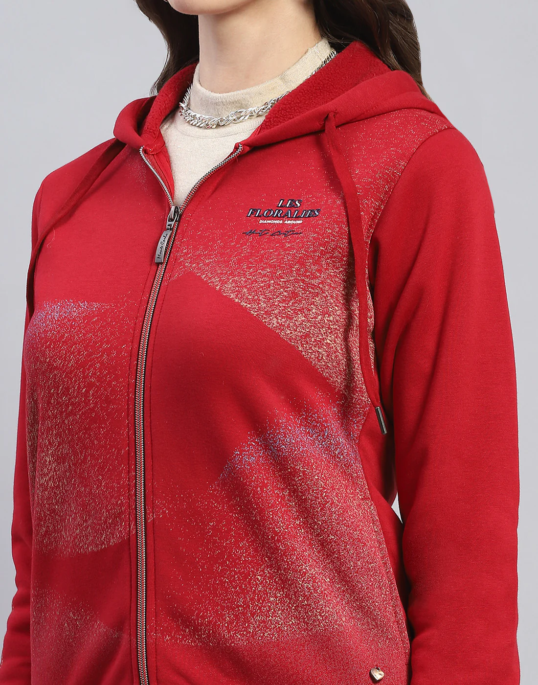 Women Maroon Printed Hooded Full Sleeve Sweatshirt - Image 7