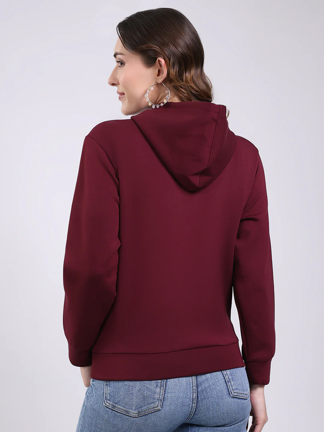 Women Maroon Printed Hooded Full Sleeve Sweatshirt - Image 5