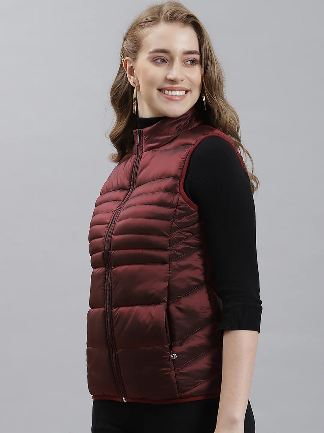 Women Maroon Printed Jacket - Image 4