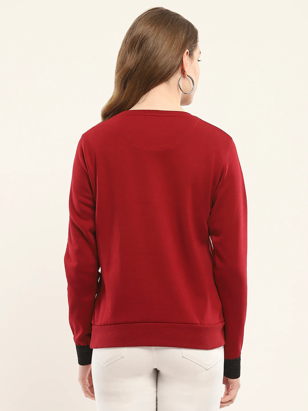 Women Maroon Printed Round Neck Full Sleeve Sweatshirt - Image 5
