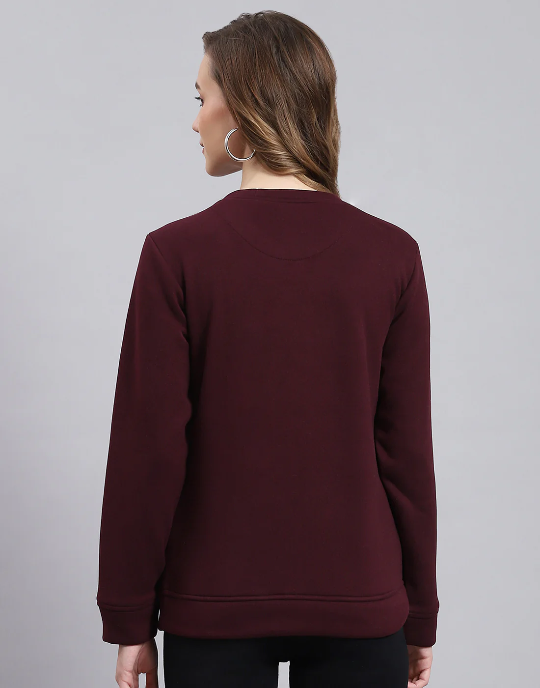 Women Maroon Printed Round Neck Full Sleeve Sweatshirt - Image 6