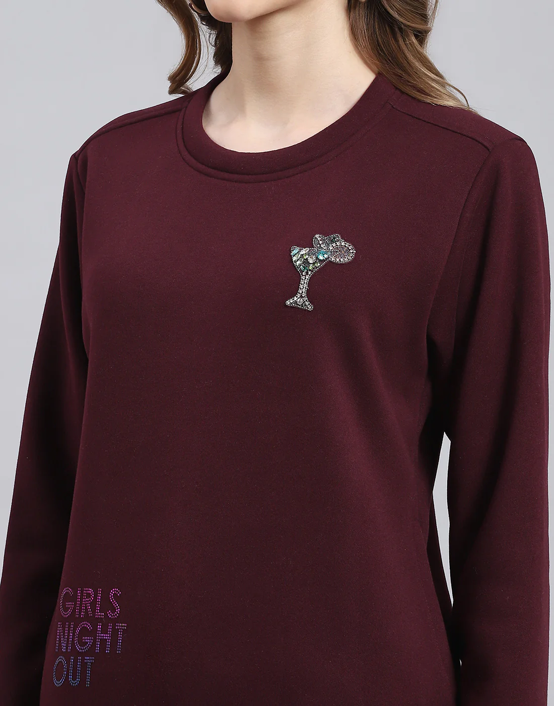 Women Maroon Printed Round Neck Full Sleeve Sweatshirt - Image 7