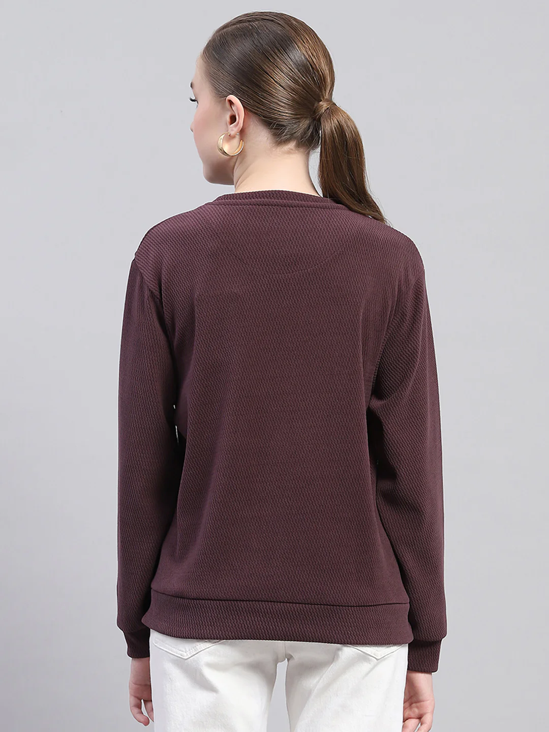 Women Maroon Printed Round Neck Full Sleeve Sweatshirt - Image 5