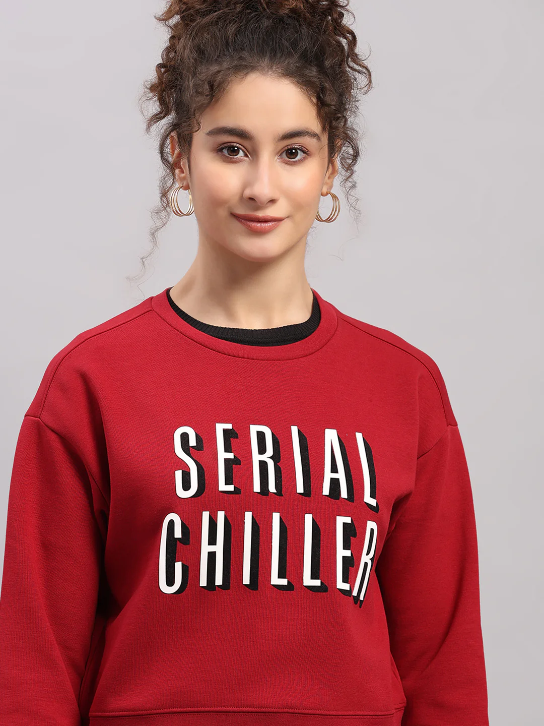 Women Maroon Printed Round Neck Full Sleeve Sweatshirt - Image 6