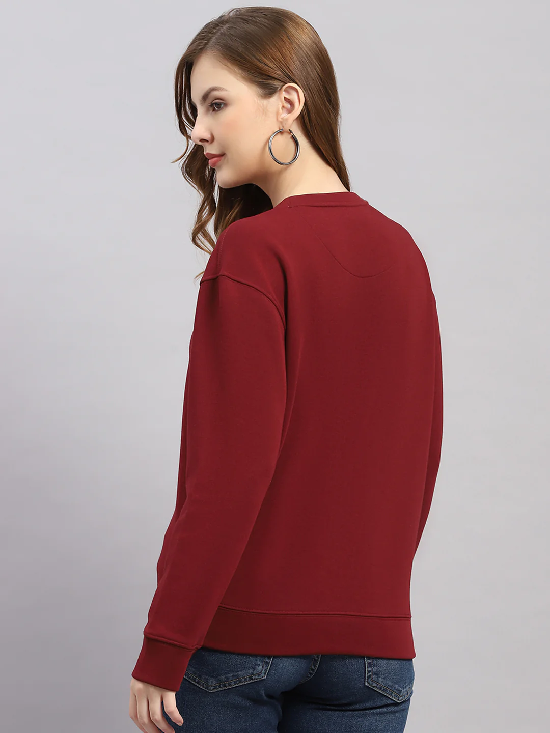Women Maroon Printed Round Neck Full Sleeve Sweatshirt - Image 5