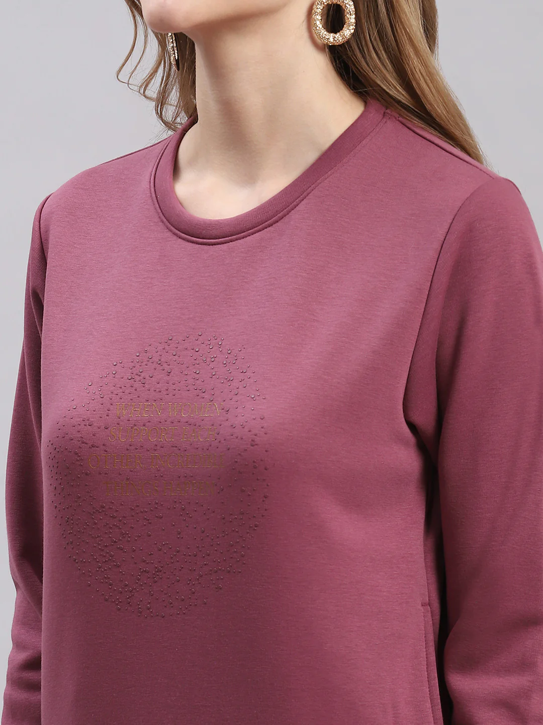 Women Maroon Printed Round Neck Full Sleeve Sweatshirts - Image 6