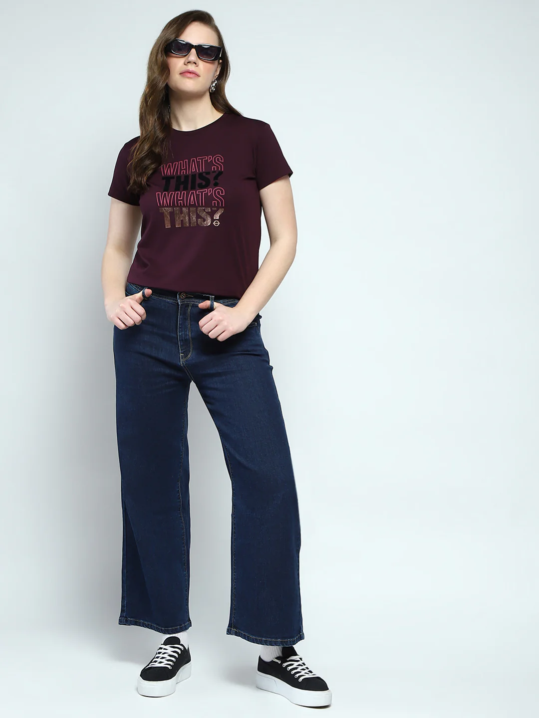 Women Maroon Printed Round Neck Half Sleeve Top - Image 2