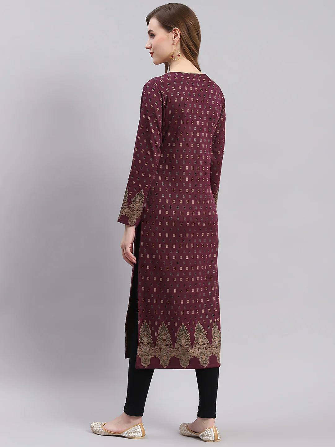 Women Maroon Printed V Neck Full Sleeve Kurtis - Image 6