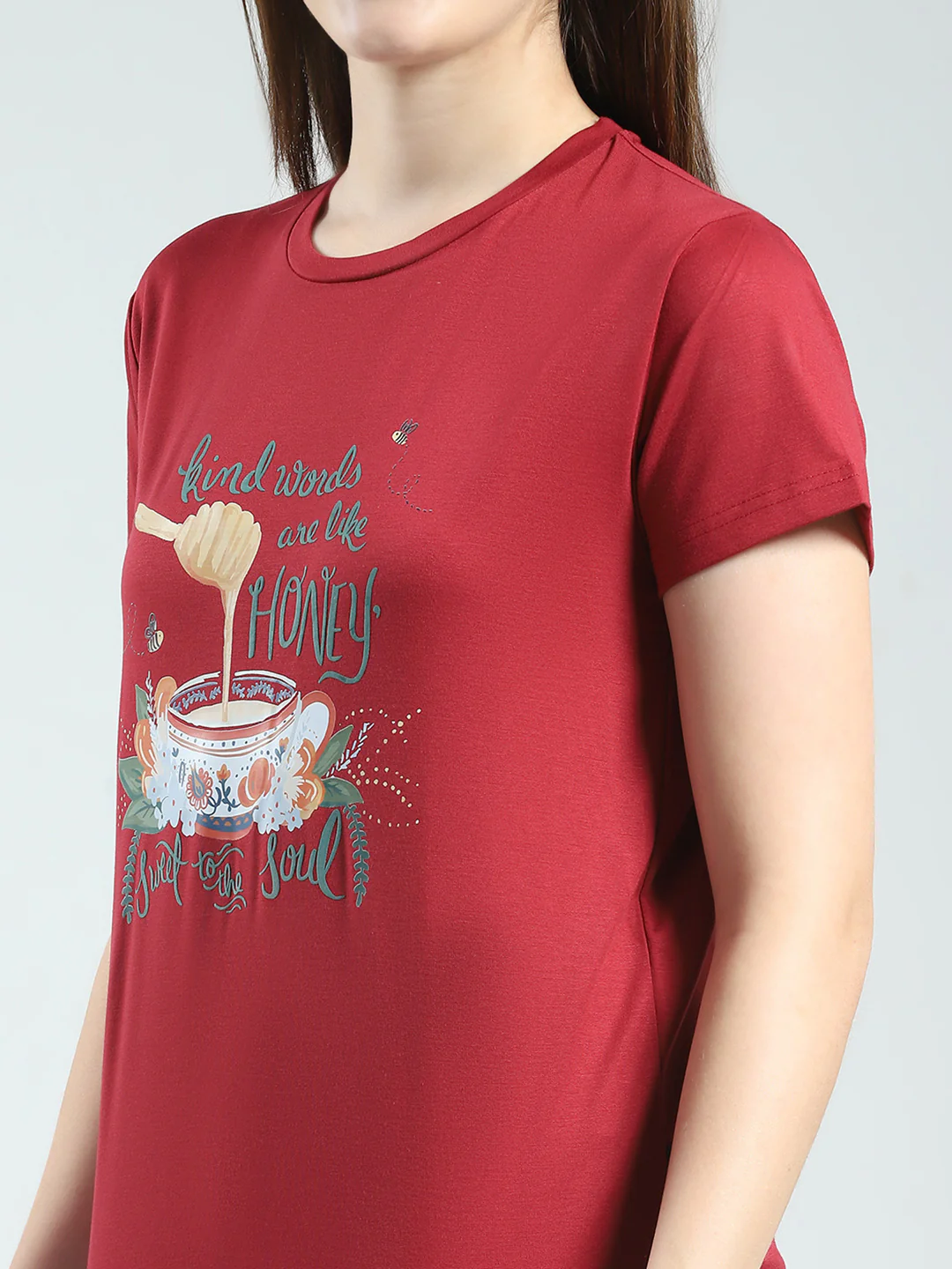 Women Maroon Printed Round Neck Half Sleeve Lower Set - Image 7