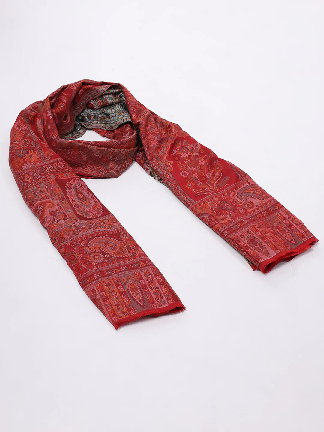 Women Maroon Printed Wool Blend Shawl - Image 2