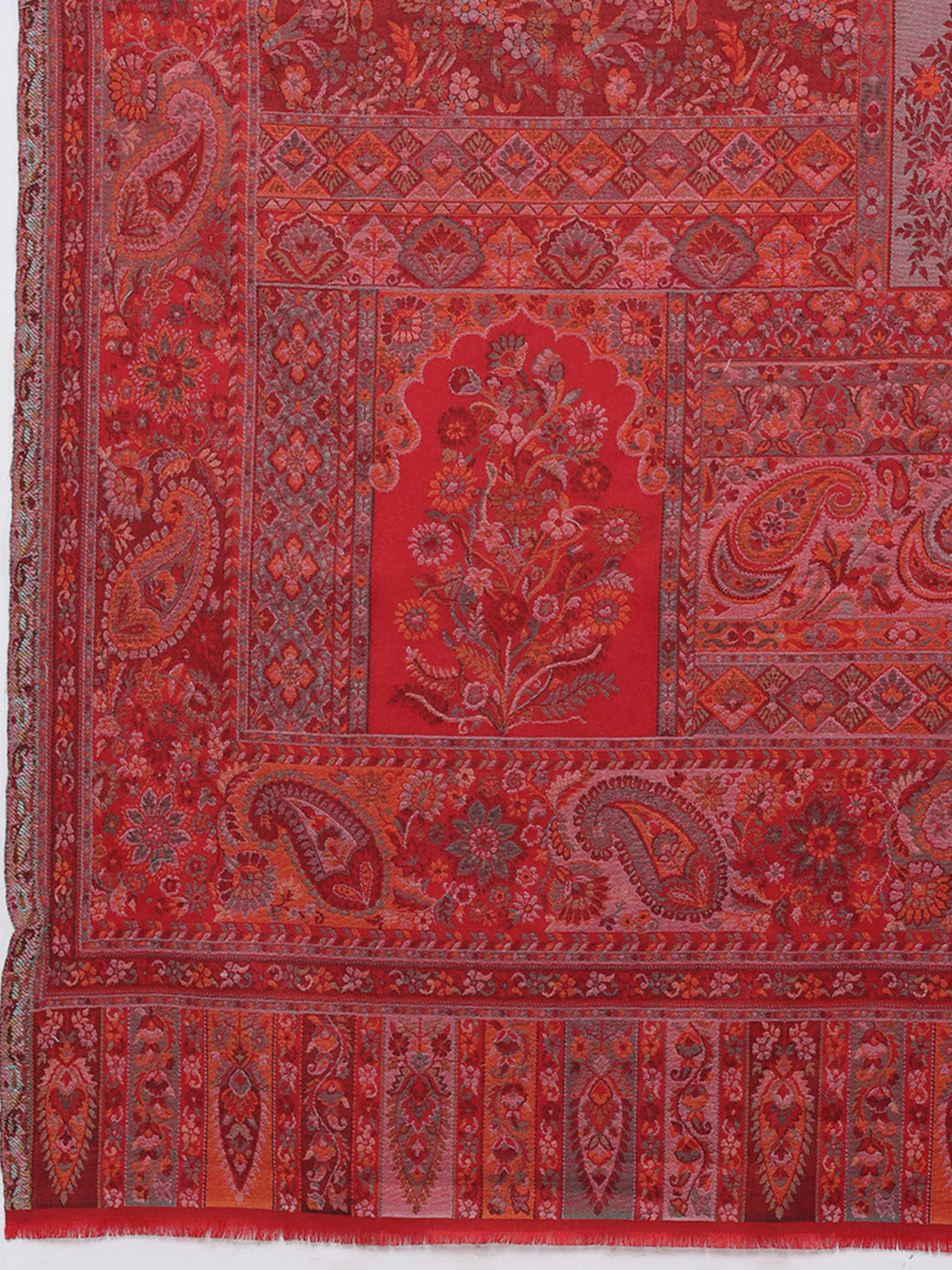 Women Maroon Printed Wool Blend Shawl - Image 6