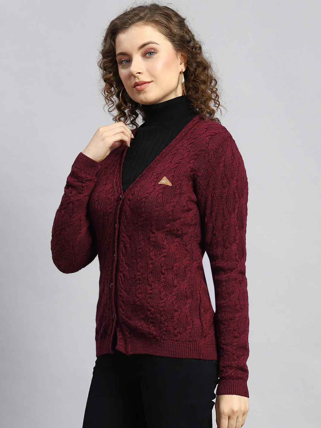 Women Maroon Self Cardigan - Image 4