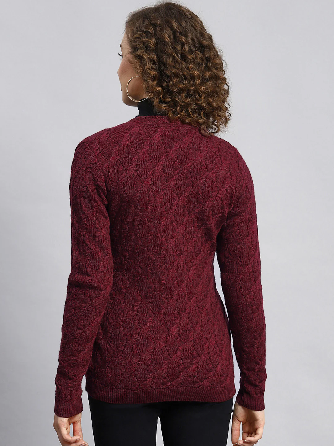 Women Maroon Self Cardigan - Image 5