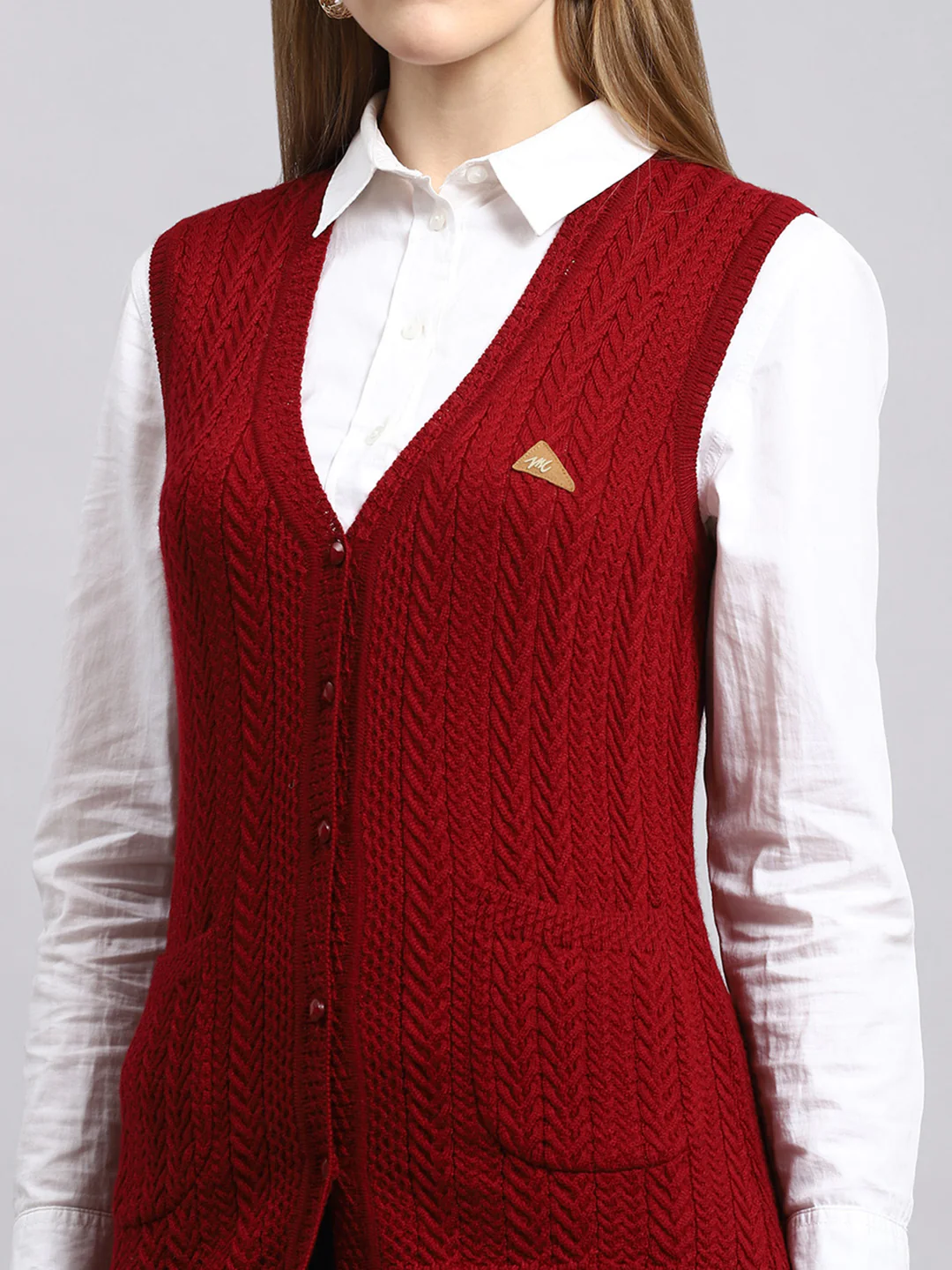 Women Maroon Self Cardigan - Image 6