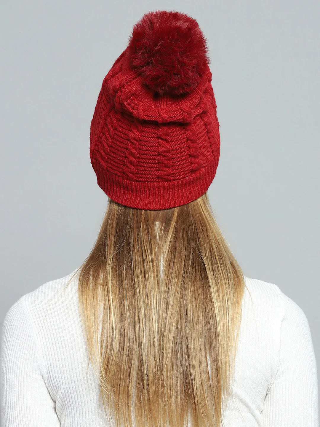Women Maroon Self Design Cap - Image 5
