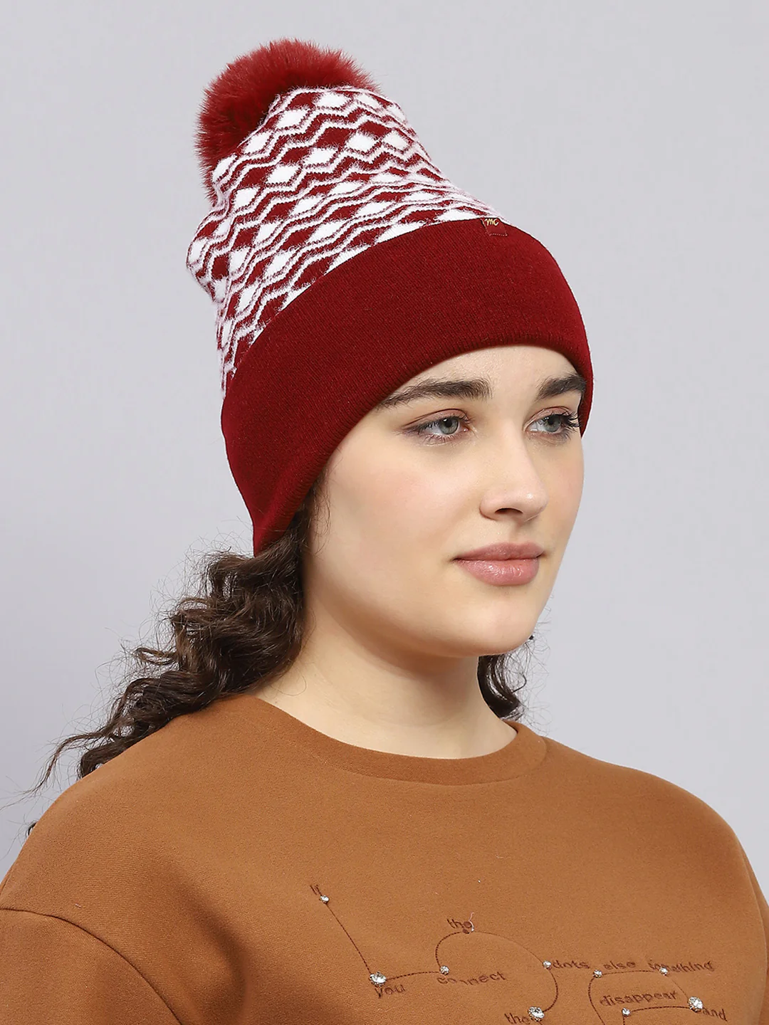 Women Maroon Self Design Cap - Image 4