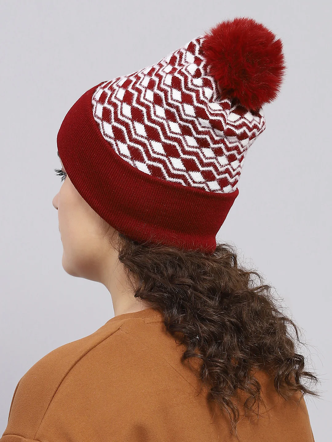 Women Maroon Self Design Cap - Image 5