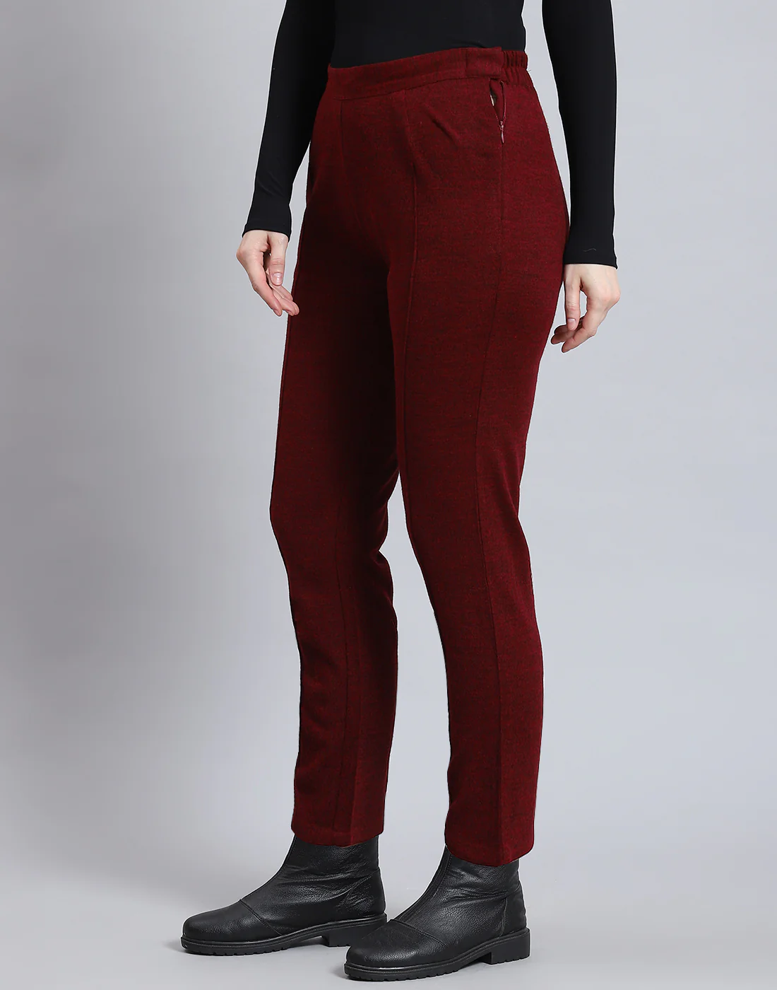 Women Maroon Self Design Regular Fit Winter Lower - Image 3