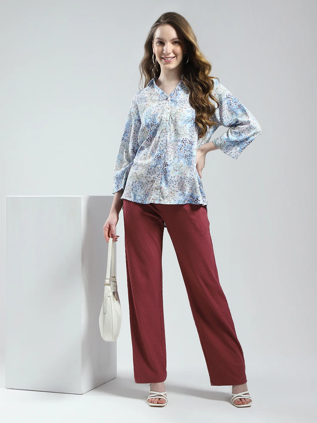 Women Maroon Self Design Regular Fit Lower - Image 2
