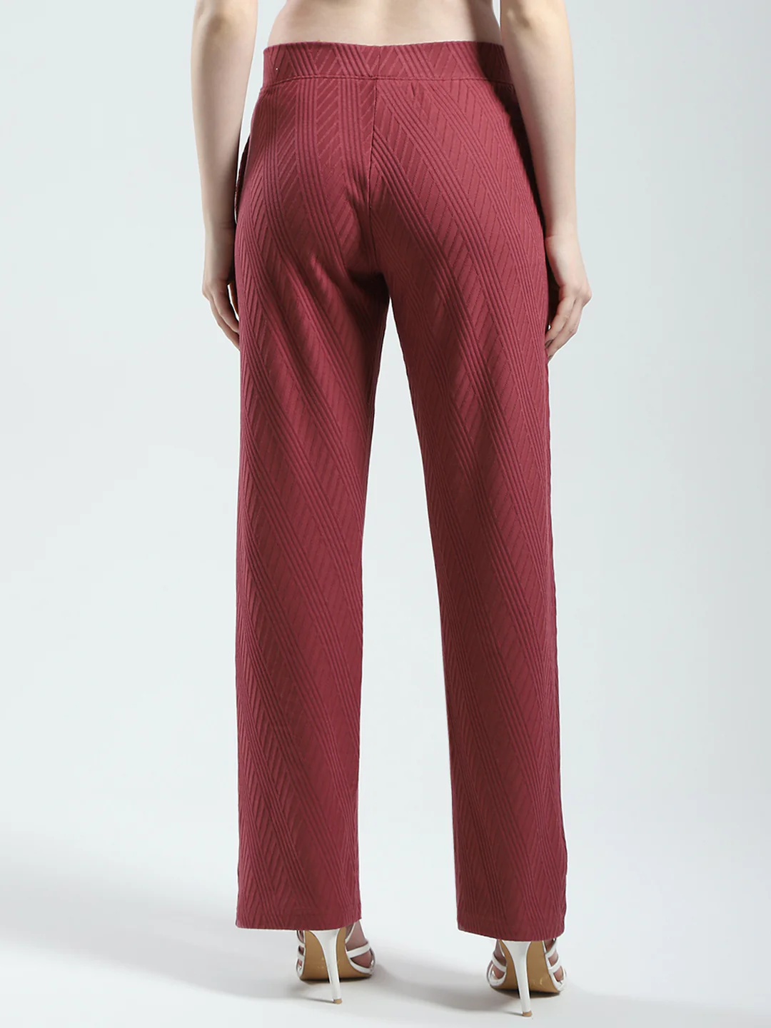 Women Maroon Self Design Regular Fit Lower - Image 5