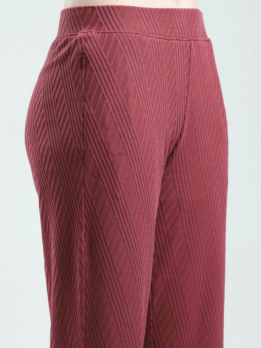 Women Maroon Self Design Regular Fit Lower - Image 6