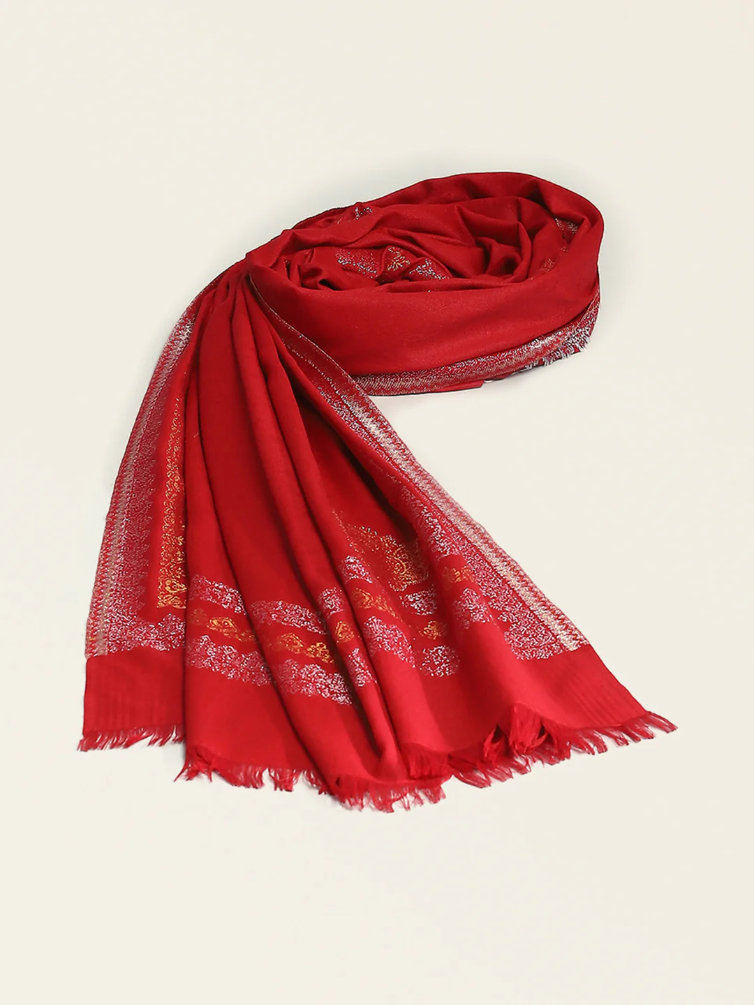 Women Maroon Self Design Shawl - Image 5